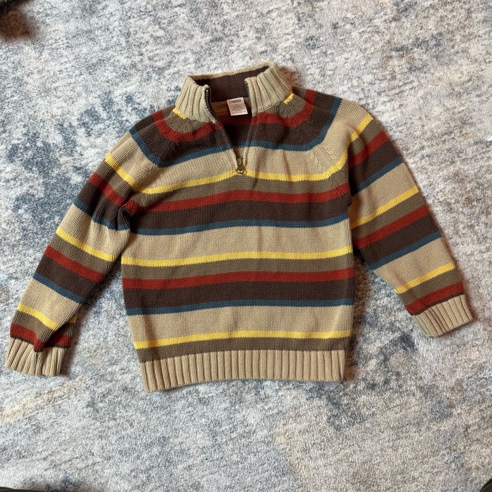 Gymboree Boys Striped‎ Quarter Zip Cotton Knit Sweater Brown Tan Red Size 4